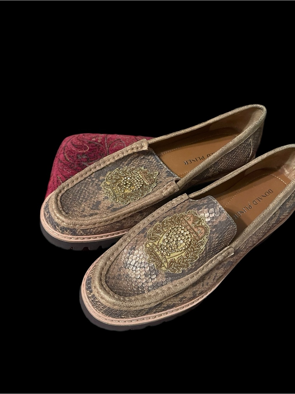 Donald J. Pliner Men's Brown Snake-Embossed Loafers with Gold Crest